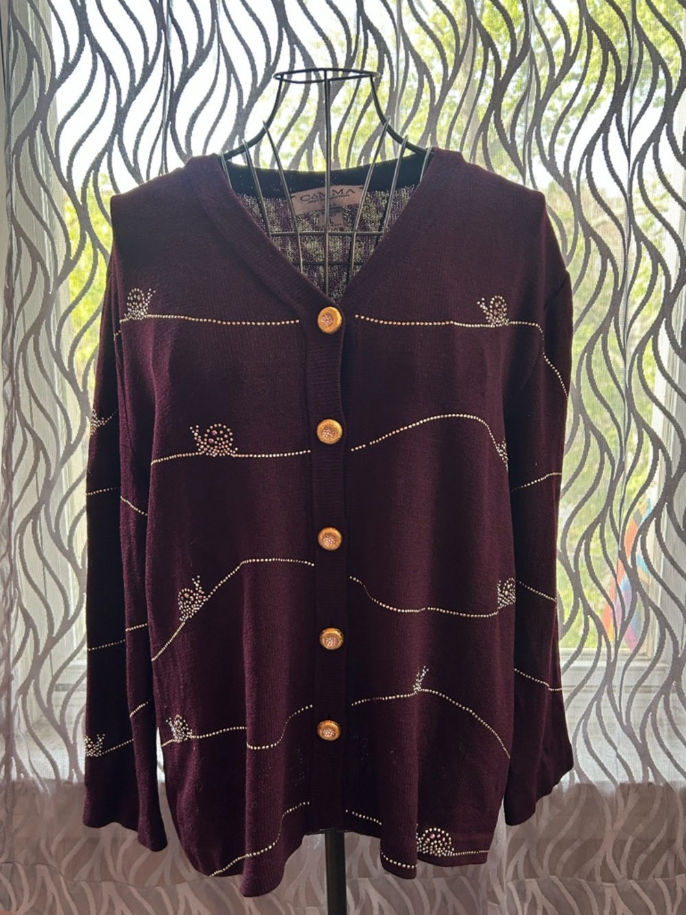 Vintage Rhinestone Snail Cardigan Button Front Sweater